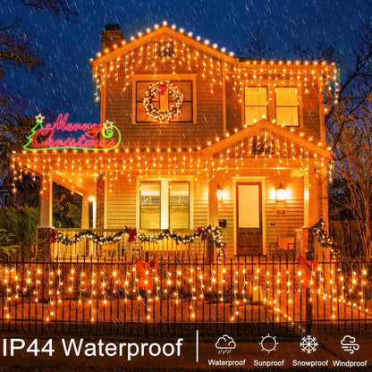 Orange Halloween Lights 33ft 400 LED Icicle Lights for Outside 8 Modes with 75 Drops, Waterproof Icicle Light Plug in for Indoor House Party Holiday Decorations