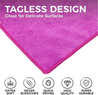 The Rag Company - All-Purpose Microfiber Terry Cleaning Towels - Commercial Grade, Highly Absorbent, Lint-Free, Streak-Free, Kitchens, Bathrooms, Offices, 300gsm, 12in x 12in, Lavender (12-Pack)