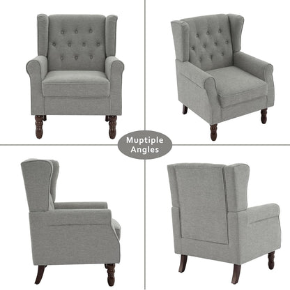 Lumibee High Back Accent Chair,Upholstered Wingback Armchair with Solid Wood Legs for Small Spaces,Comfy Single Sofa Chair for Living Room,Bedroom,Office-Light Gray