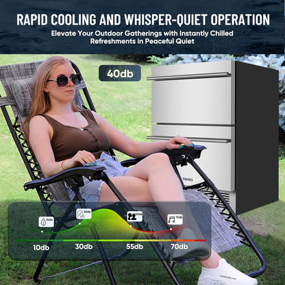 Outdoor Drawer Refrigerator, 24 Inch Undercounter Beverage Cooler Fridge with Stainless Steel Seamless Door Can Hold 154 Cans w/Powerful Cooling Compressor for Kitchen and Commercial