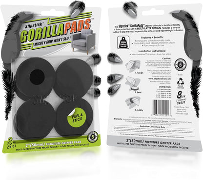 Slipstick GorillaPads Non Slip Furniture Pads/Gripper Floor Protectors (Set of 8) 2 Inch Round Self Adhesive Rubber Stoppers for Furniture Legs, CB151