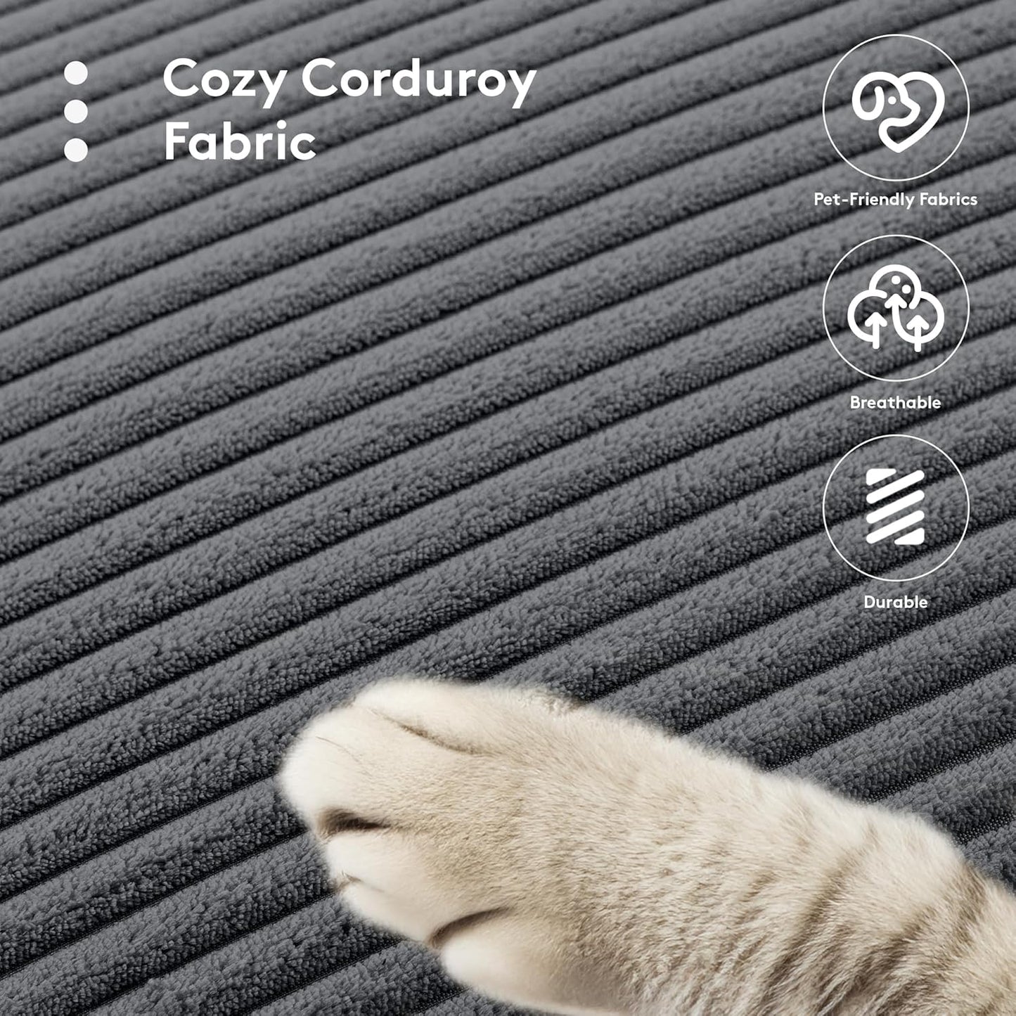 ROWHY 113'' Modular Sectional Cloud Couch, 5 Seater Corner Sofa Big Comfy Corduroy Oversized L Shaped Couch with 2 Pillows, Ottoman, Deep Seat Sectional Couches for Living Room Office, Dark Grey