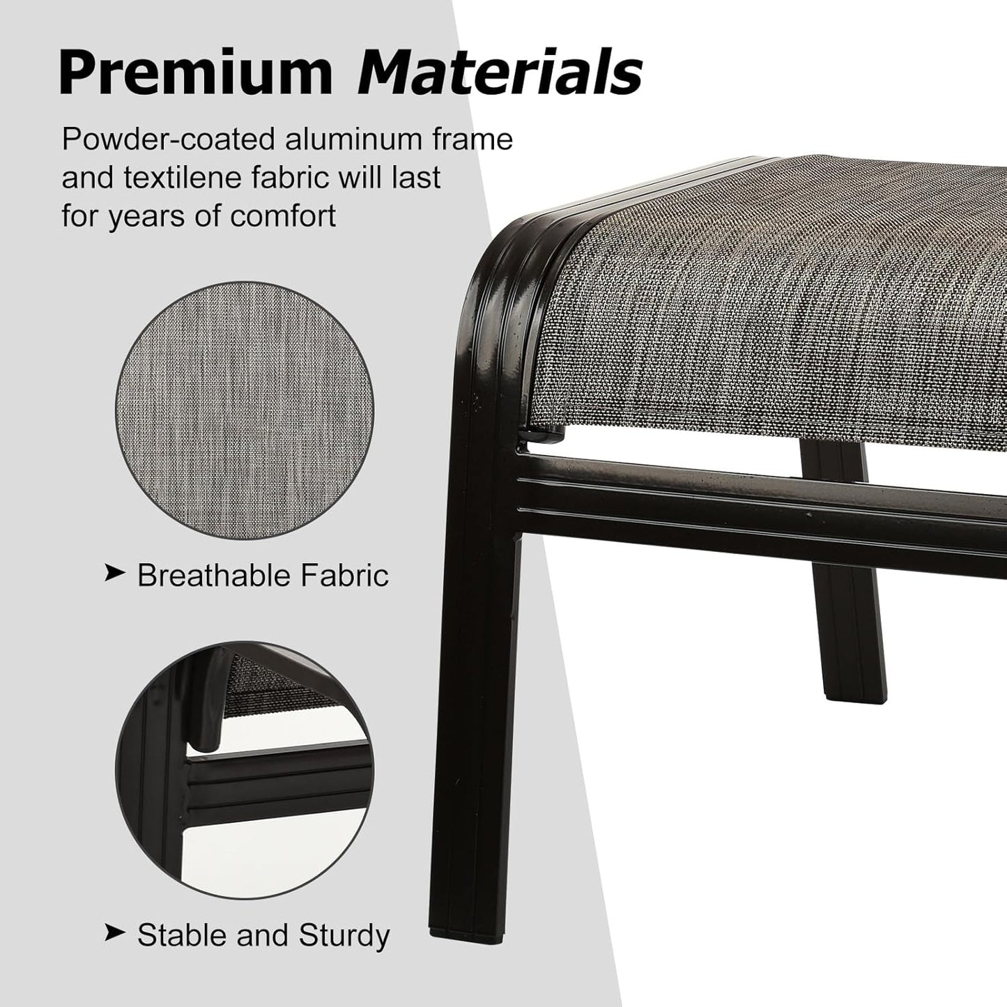 Patio Outdoor Ottoman Footstools Assembled Aluminum Footrest Side Table Small Chairs Patio Ottoman 2 Set Brown