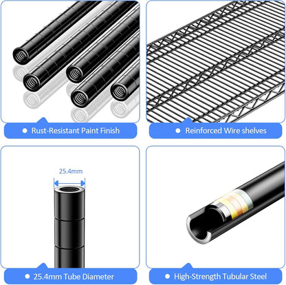 IZEUK Heavy Duty Garage Shelving, 4 Tier Wide Metal Storage Shelf Rack, Adjustable Utility Organizer for Basement, Warehouse, Garage, Black, 23.6" D x 53.1" W x 73.6" H