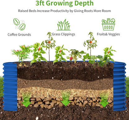 Land Guard 6x3x3ft Oval Galvanized Raised Garden Beds, Large-Capacity Metal Planter Box Outdoor, Durable Deep Raised Garden Bed 3ft Tall, Raised Beds for Gardening Vegetables, Royal Blue