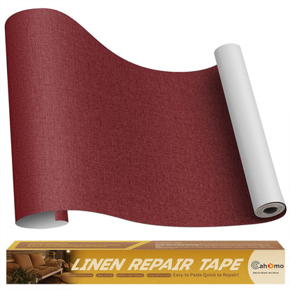 Linen Repair Tape 16x90 inch, Self Adhesive Fabric Patches, Linen Patch Tape Kit, Fabric Repair Tape for Couch Sofas, Headboards, Chairs, Pillows, Curtains, Couches - Dark Red