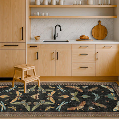 2x6 Black Entryway Runner Rugs Washable Non Slip Runners for Hallway, Kitchen, Mudroom, Laundry Room, Stain Resistant Ultra Soft Non Skid, Nature Insect Fantasy Whimsical Indoor Decor