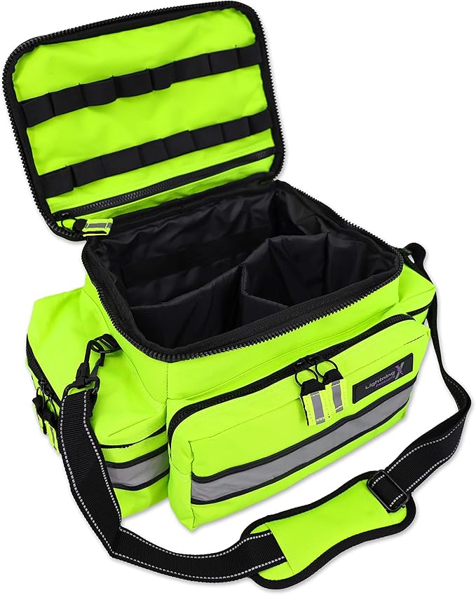 Lightning X Mid-Sized First Responder EMT Bag | LXMB25 | Fully Stocked w/ 240+ First Aid, EMS & Trauma Supplies - Fluorescent Yellow