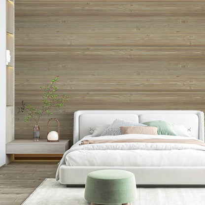 Art3d 4-Pack Glue-On Fine Bar Wainscoting Panel for Interior Wall Decor - 104 x 12 Inch Polystyrene Ultralight Slim Slat Wall Panels for Living Room Bedroom, Teak