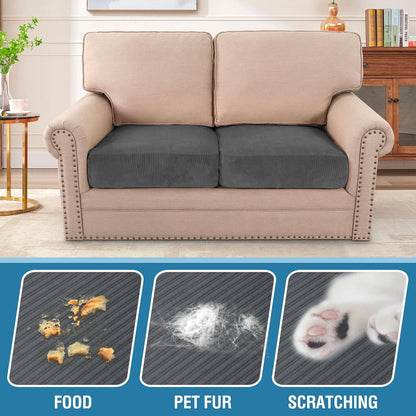 H.VERSAILTEX Velvet Stretch Couch Cushion Cover Plush Cushion Slipcover for Chair Loveseat Sofa Cushion Furniture Protector Seat Cushion Sofa Cover (2 Piece Medium Sofa Cushion Covers, Grey Striped)