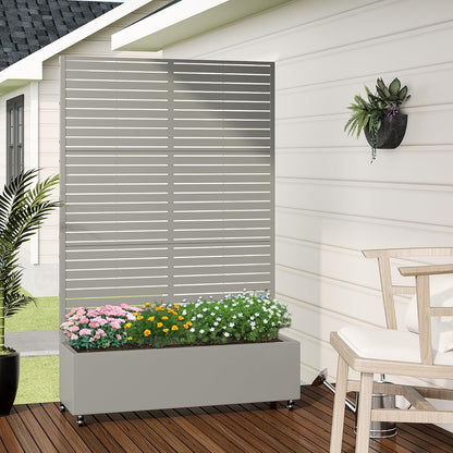 Casaphoria Metal Raised Garden Bed with Trellis and Wheels, 72"x47"x16" Planter Box for Climbing Plants, Vegetables & Vines, Features Drainage Holes and Privacy Screen (Grey-Louvered)