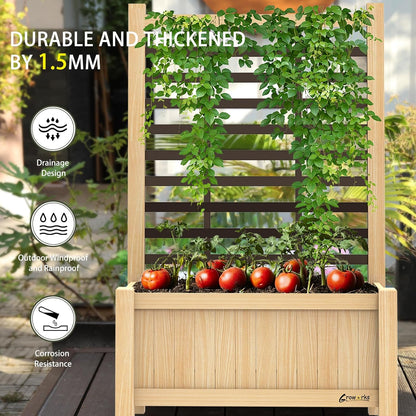 Wood Planter with Trellis Raised Garden Bed for Climbing Plants Elevated Wooden Planter Box,Outdoor Gardening Planting Bed to Grow Vegetables Climbing Plants Herbs Flowers (Burlywood)