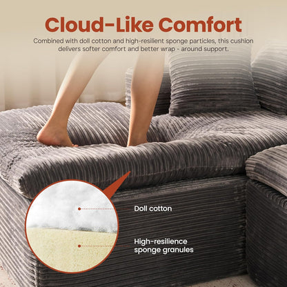 ovios 105” Modular Sectional Sofa with Thicken Seat Cushion, Cloud Couch with Deep Seat, Modern L-Shape Sofas Couches with Chaise,Upholstered Couches for Living Room Bedroom,Grey