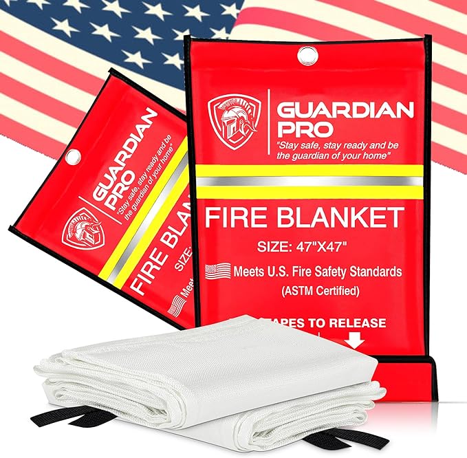 Emergency Fire Blanket for Home and Kitchen - 47"x47" - Must Have Fire Protection - Fire Suppression Fiberglass Fire Blankets for House Camping Car Office Emergency Survival Safety (2 Pack)