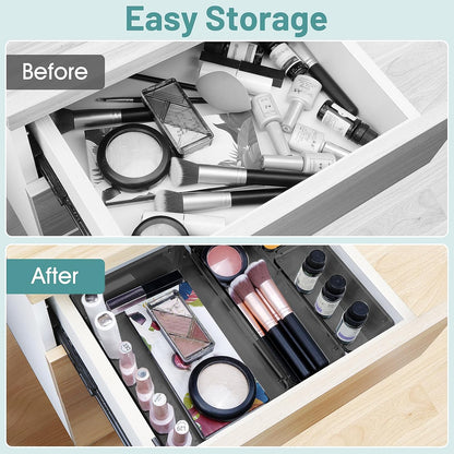 WOWBOX 25 PCS Plastic Drawer Organizer Set, Desk Drawer Divider Organizers and Storage Bins for Makeup, Jewelry, Gadgets for Kitchen, Bedroom, Bathroom, Office, Black