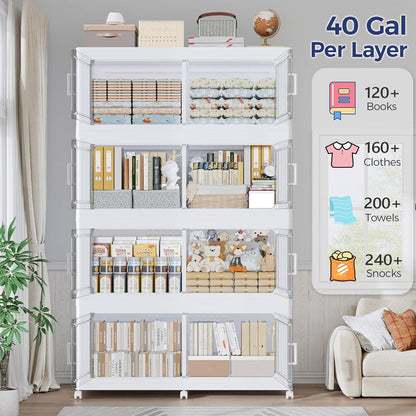 120GAL Extra Large Storage Bins with Lid, 480Qt Stackable Closet Organizers and Drawers, Collapsible Storage Bins with Wheels, Folding Storages Cabinet for Home Bedroom Office, 3Pack White