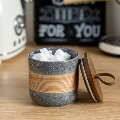 Small Ceramic Jar with Lid, Coffee Container, Coffee Canisters with Airtight Lids Kitchen Food Storage Jars for Spice Sugar Tea Bag, Mini Decorative Jars for Countertop, Grey & 5oz