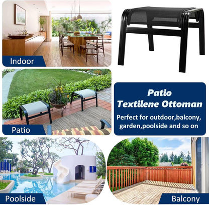 Patio Outdoor Ottoman Assembled Aluminum Footstools Small Seat Side Table Footrest for Balcony, Poolside 2 Set Black
