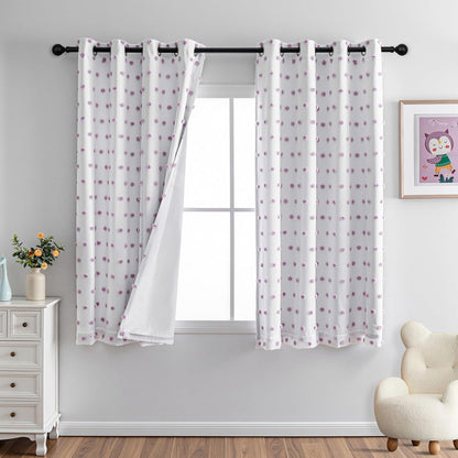 MYSKY HOME 100% Blackout Curtains for Girls Bedroom 63 Inch Long Purple Pom Pom Curtains for Kids Room 2 Panels Room Darkening Kitchen Window Treatment 2 Layered Drapes Toddler Grommet 52W x 63L