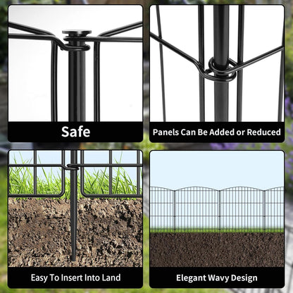 INJOPEXI Garden Fence 12 Panels 23.6ft (L)×24in (H) Decorative Garden Fences with 12 Panels Rustproof Wire No Dig Animal Barrier Fencing Dog Fence for Yard Outdoor Patio - Without Fence Gate