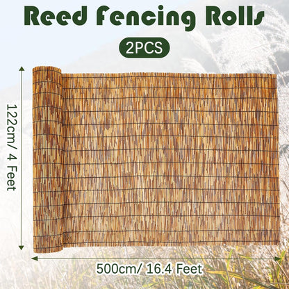Barydat 2 Pcs 4 x 16.4 ft Bamboo Privacy Screen, Reed Fence Roller Patio Decorative Fences Reed Screen Curtain for Garden Backyard Patio Balconies