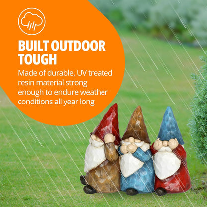 Exhart Garden Gnomes, See No, Hear No, Speak No Evil Garden Gnome Statue, Hand Painted Outdoor Garden Decorations, 12 x 9 Inch