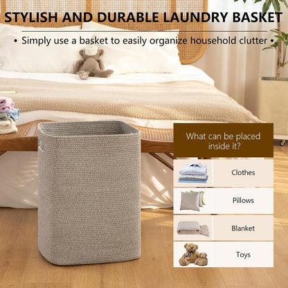 OIAHOMY Laundry Hamper, Laundry Basket，Rectangle Cotton Storage Basket with Handles, Large Blanket Basket for Living room, Woven Decorative Storage for Toys,Clothes,Pillows-16x13x22in-Grey variegated
