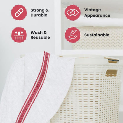 WHITEWRAP Kitchen Dish Towels for Kitchen, Highly Absorbent for Drying and Cleaning, Durable and Soft Tea Towels – 6 Pack, 100% Ring Spun Cotton 15 x 25 Inches – Red