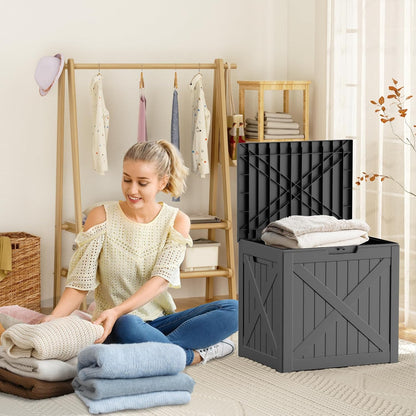 32 Gallon Resin Deck Box, Lockable Outdoor Storage Box for Patio Cushions Storage Furniture,Garden Tools, Pool Supplies, Weatherproof and UV Resistant（Black X）