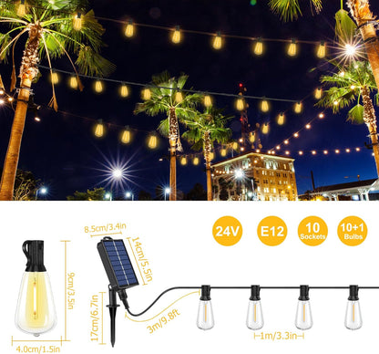 Solar Powered Warm White LED Outdoor String Light with Remote Control, Shatterproof Light Bulbs for Backyard Garden Patio Pergola Gazebo Bistro Bedroom Christmas Wedding Party (10+1 Bulbs)