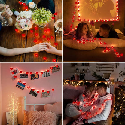 10FT Red Heart Fairy Lights Battery Operated with Timer for Mothers Day Decoration, LED String Lights Indoor Outdoor Waterproof Twinkle Lights for Christmas Proposal Anniversary Valentines Party Decor