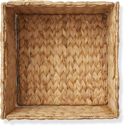 Casafield 10.5" x 10.5" Water Hyacinth Storage Baskets, Natural - Set of 2 Collapsible Cube Organizers, Woven Bins for Bathroom, Bedroom, Laundry, Pantry, Shelves