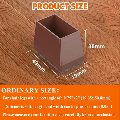 Rectangle Chair Leg Protectors for Hardwood Floors,16 PCS Silicone Covers to Protect Wood Tile Floors Felt Pads Furniture Leg Caps Reduce Noise. Easy to Move.(Brown,0.75 x 2 Inch,Rectangle)