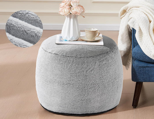 Boho Ottoman Living Room Furniture 20"x15" Large Round Ottomans Pouf Couch Foot Rest Grey Pouf Ottoman Foot Rest with Foam Chunk Filling Pouffe Ottomans Stuffed Foot Rest Poufs for Couch