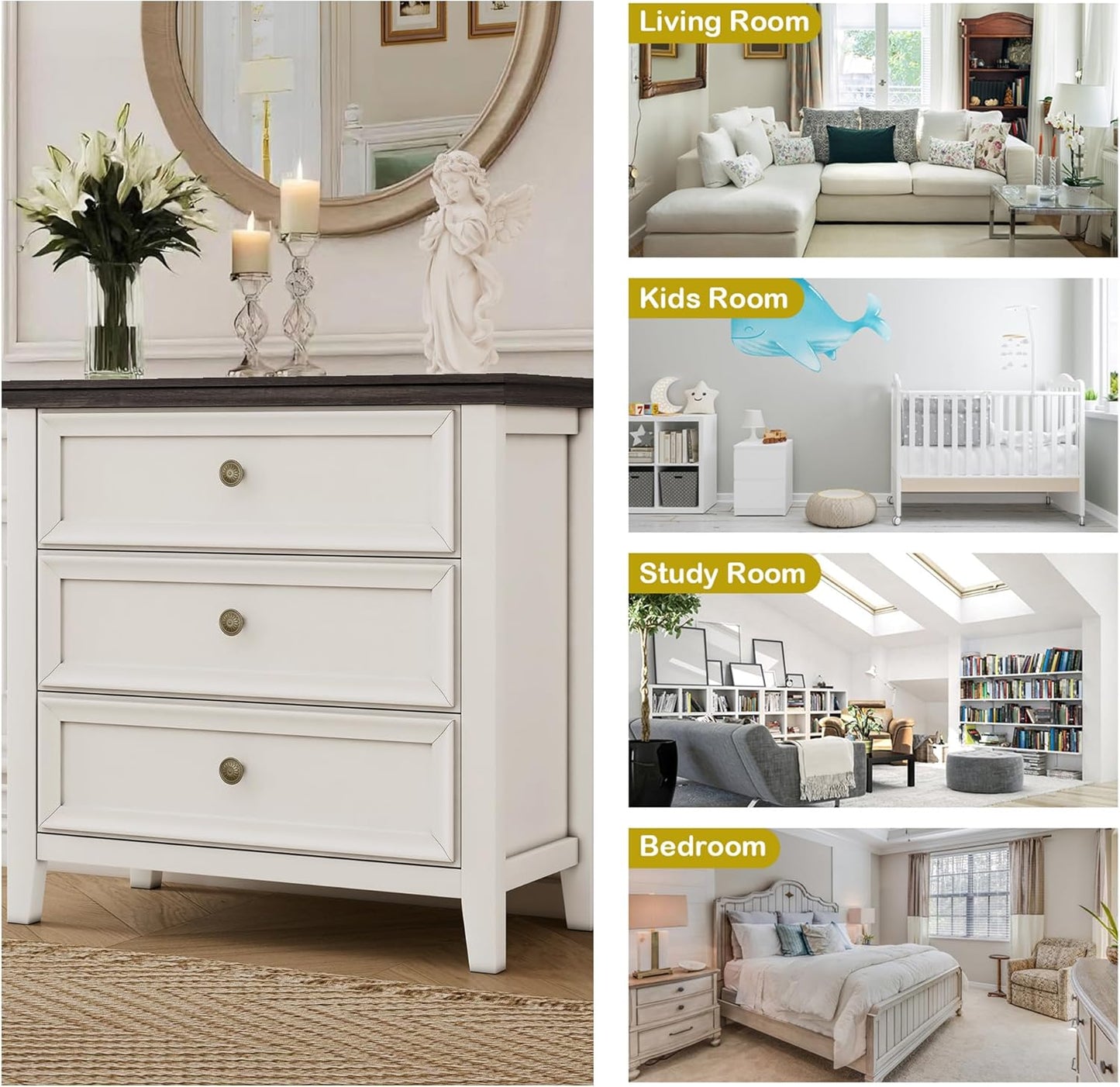 BLANKSPACE Dresser for Bedroom, 3 Drawer Dresser, Modern 3 Chest of Drawers, Farmhouse Storage Cabinet with 3 Drawers for Home Office, Dining Room, Antique White