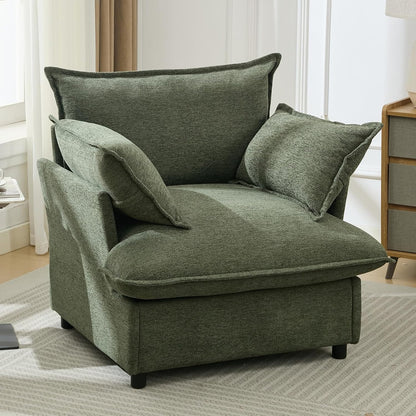 35.4" Wide Oversized Chenille Single Sofa Chair with 2 Pillows, Modern Upholstered Accent Chair Armchair for Livingroom Bedroom Apartment, Green