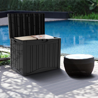 45 Gallon Double-Wall Resin Deck Box - Lockable Waterproof Outdoor Storage Box, 515lbs Capacity & Doubles as Seating for Patio Furniture - Garden Tools, Pool Accessories (Black)