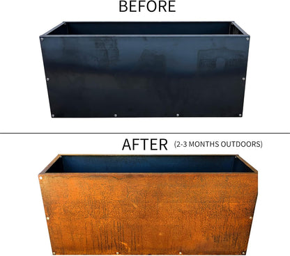 DIY CARTEL Corten Steel Rectangular Outdoor Planter Box, Rustic & Modern Farmhouse Design, Large Raised Metal Garden Bed for Commercial & Residential Use (36in x 12in x 16in)