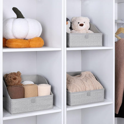 WUIKE 3 Pack Large Closet Storage Bins, Fabric Trapezoid Storage Baskets for Organizing Clothes, Sheets, Blankets, Decorative Storage Bins, Herringbone Gray, Large