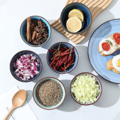 Selamica Ceramic 8oz Bouillon Cups 4 Inch Small Dessert Bowls for Soup Dipping Sauce Coffee Cupping, Microwave Dishwasher Safe, Set of 6, Gradient Blue