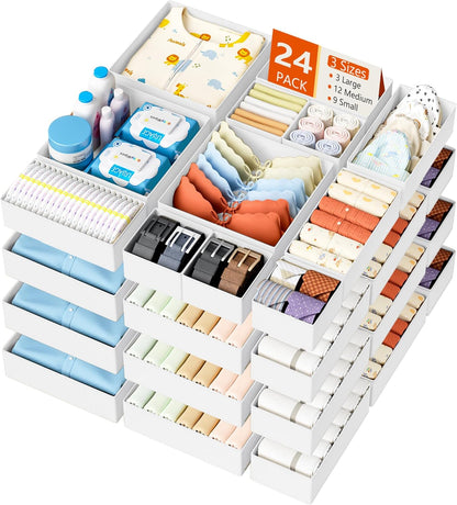 DIMJ Drawer Organizer Clothes - 24 Pack Baby Dresser Organizer for Nursery, Foldable Drawer Organizer Bins for Closet Bedroom Organization, Fabric Clothes Storage Dividers for Underwears, Socks, Bras