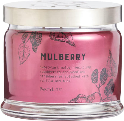 PartyLite Mulberry Scented, Notes of Tart Black Currant, Sweet Blackberry, Juicy Mulberry & Jewels of Pomegranate, 13.2oz 3-Wick Jar Candle, 45 Hour Burn Time, Luxurious Fragrance, Perfect for Gifting