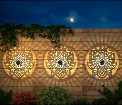 4 Pack Solar Fence Lights Metal Solar Powered Outdoor Wall Deck Lights Lotus Theme Waterproof Fence Light for Garden Post Patio Backyard Yard Decor (Lotus, 4 Pack)