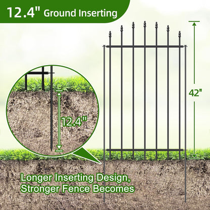 Metal Garden Fence 42 in H x 12 ft L, 6 Panels + 7 Stakes Border Dog Fence Panels Animal Barrier, No Dig Garden Fencing for Yard Patio Flower Bed Lawn Outdoor, Arch Black