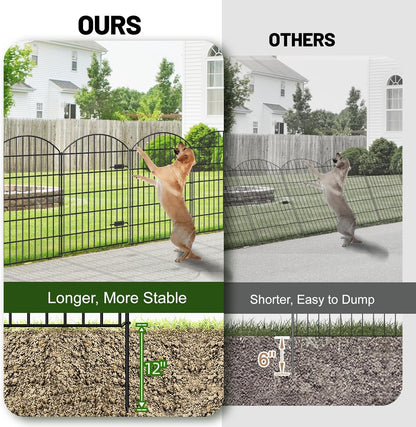 Metal Garden Fence with Gate 42in (H) x 23.3ft (L), 1 Gate+ 9 Panels Dog Fence Border Fence Animal Barrier, No Dig Garden Fencing for Yard Flower Bed Lawn Patio Outdoor, ECG4210, Black