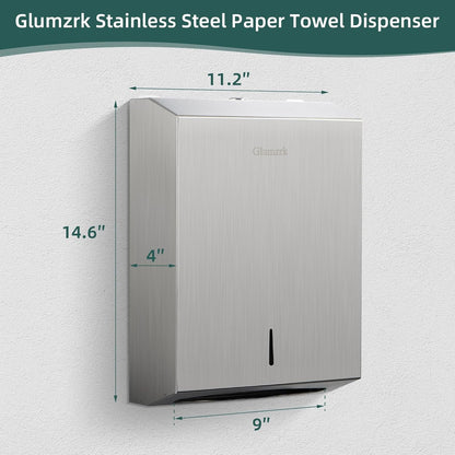 Paper Towel Dispenser Wall Mount, Large Commercial C/Z Tri Fold Multifold Hand Towels Dispenser, Brushed Stainless Steel Paper Towel Holder with Lock for Bathroom, Restroom and Public Places