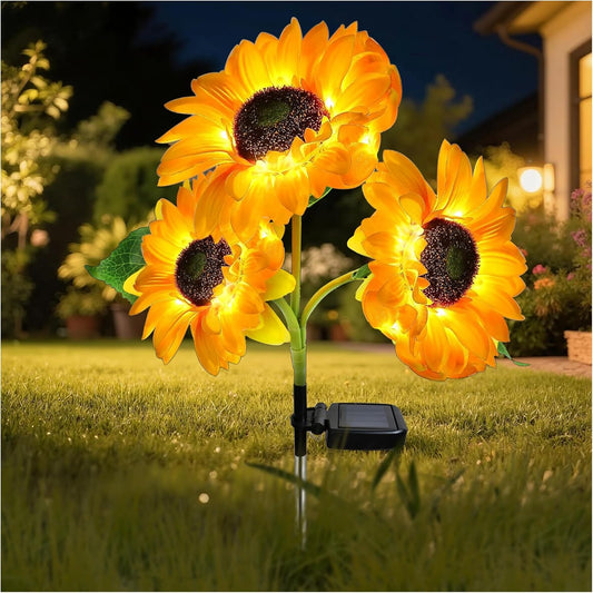 Outdoor Solar Garden Stake Lights,Upgraded LED Solar Powered Light with 3 Sunflower, Waterproof Solar Decorative Lights for Garden, Patio, Backyard (1 Pack 3 Flower)