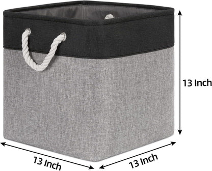 Bidtakay Fabric Cube Storage Bins for Organizing 13x13 Large Storage Baskets Decorative Storage Bins for Home Storage Set of 3 Shelf Organizer Bins for Toy Storage (Black&grey)