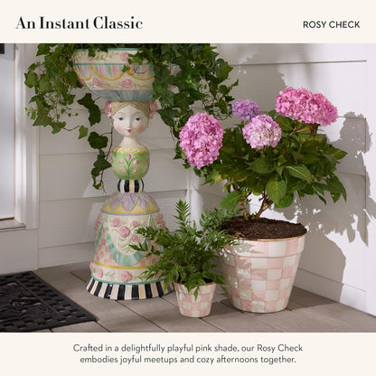 MACKENZIE-CHILDS Enamel Herb Pots, Small Plant Pots for Herbs or Flowers, Set of 3, Pink-and-White Rosy Check