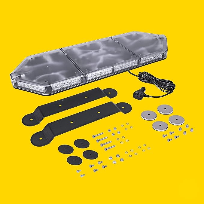 LAMPHUS NanoFlare NFMB80 26" 12V 80W Amber LED Strobe Mini Light Bar [Magnet/Permanent Mount] Yellow Rooftop Rotating Safety Flashing Emergency Warning Beacon Lightbar for Truck Vehicles